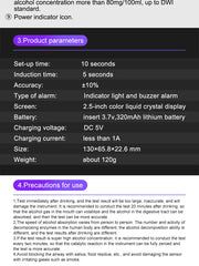 Alcohol Tester Rechargeable Digital Breath Tester Breathalyser Gas Alcohol Detector for Personal & Professional Use