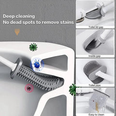 Toilet Brush with Holder Long Handled Silicone Toilet Brush Soft Bristles WC Cleaning Brush Bathroom Accessories