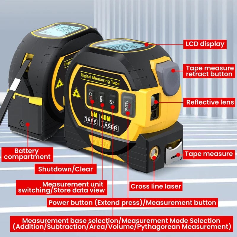 Laser digital Tape Measure 3 In 1 High Precision Laser Rangefinder Steel Tape Measure