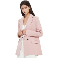 Autumn and spring women's blazer jacket casual solid color double-breasted pocket decorative coat