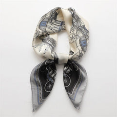 Female Silk Neck Scarf Letter D Print Square Hair Scarves Foulard Head Band Shawls And Wraps Neckerchief Bandana 70*70cm