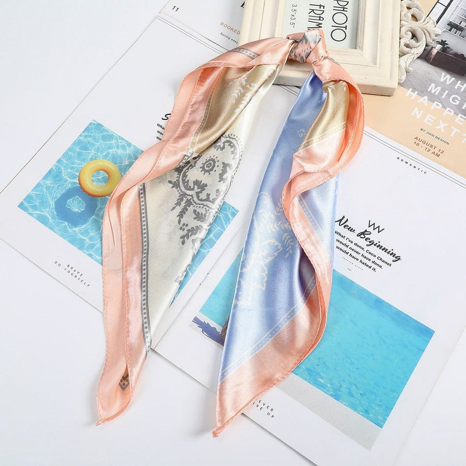 Haimeikang 60*60cm Square Silk Scarf Women Headband Fashion Print Neck Scarfs Office Hair Band Hand Kerchief Female Bandana