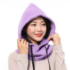 Sparsil Unisex Winter Cotton Hat Warm Thick Ear Neck Protection Beanies Women Men 2 Layer Hooded Collar Removable Drawstring Cap