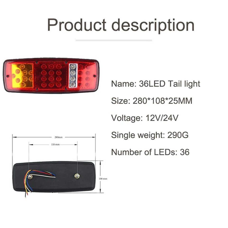 2 x LED Tail Light Durable Waterproof  Truck Trailer ATV Caravan Rear Brake Light Stop Reverse Lamp Car Light Assembly