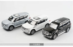 Nissan Patrol Alloy Die cast Y62 Toy Car Model With Travel Rack Sound And Light Pull Back Vehicle Collection Children's Toys