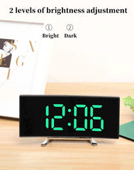 Curved Screen Digital Alarm Clock Temperature Date 2 Levels Brightness Adjustment Snooze Table Clock 12/24H Night Mode LED Clock