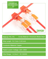 T-Type Stripping Free Wiring Connector With Fixing Hole Quick Branch  Splice Junction box lever Wire connector 32A