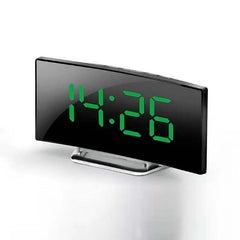 Curved Screen Digital Alarm Clock Temperature Date 2 Levels Brightness Adjustment Snooze Table Clock 12/24H Night Mode LED Clock