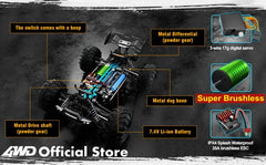 4WD 1:16 80KM/H Super Brushless 50KM/H Brushed RC Car 4x4 Off Road Remote Control High Speed Drift Monster Truck Toy  Kids Adult