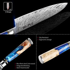 XITUO Kitchen Knives-Set Damascus Steel Chef Knife Cleaver Paring Utility Bread Knife Cooking Tool Blue Resin Handle 1-6Pcs/Set - Wowza