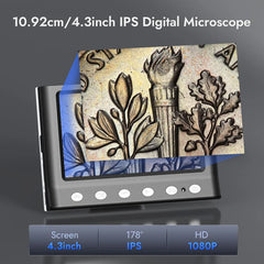 4.3'' Digital Microscope 1600X USB Microscope 1080p Soldering Microscope with 8 LEDs Compatible with Windows/Mac OS (DM7)