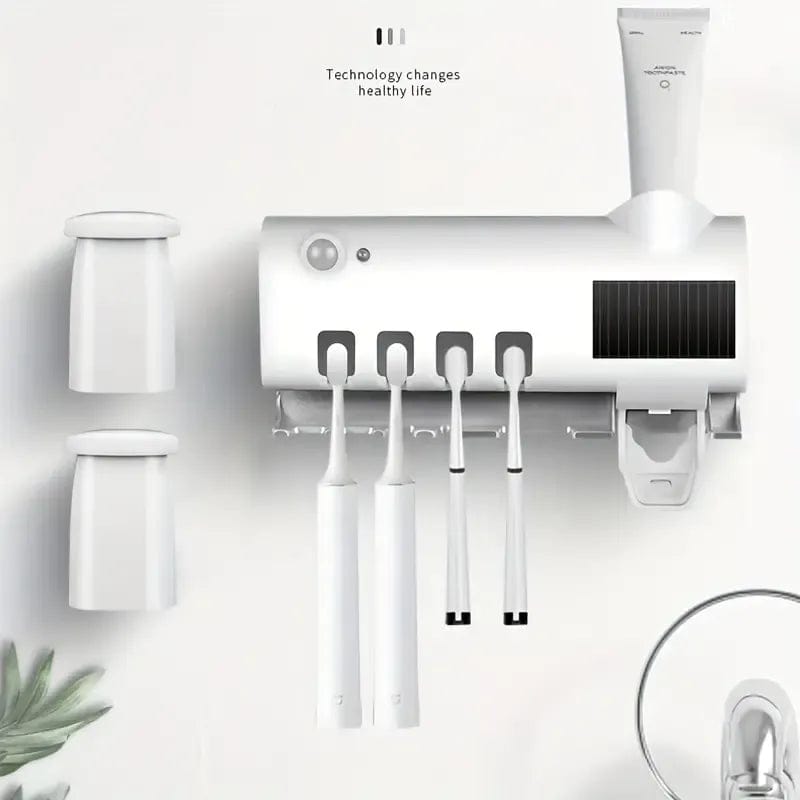 Toothbrush Sanitiser, Free Punching Wall Mounted Toothbrush Holder, Automatic Squeeze Toothpaste Device