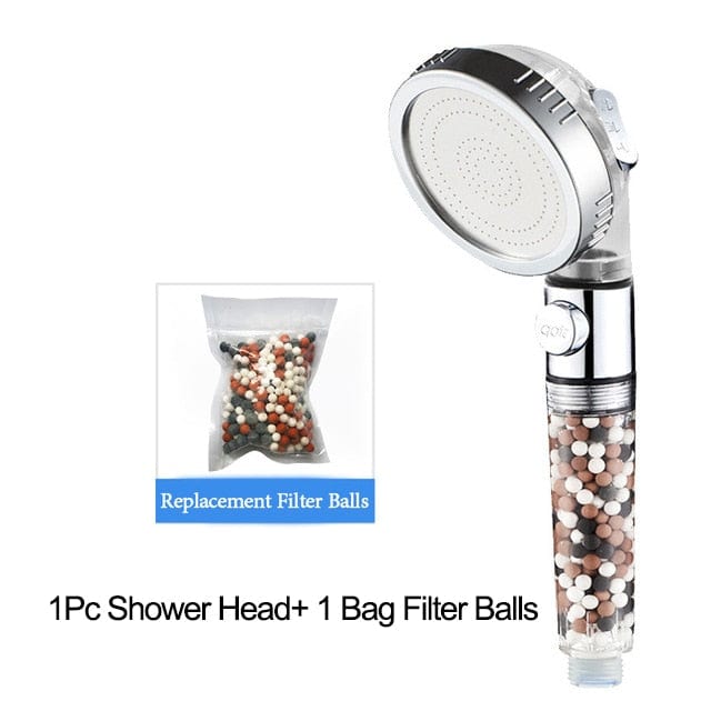Adjustable High Pressure Shower Head Tourmaline Replaceable Filter SPA Shower Water Saving  Switch Button Shower