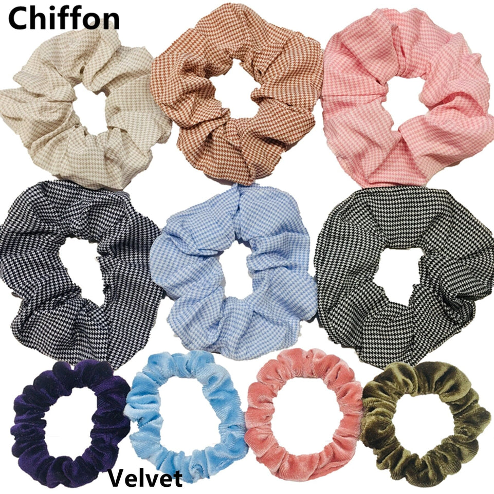 Scrunchies Set Hair Accessories Velvet Chiffon ties band Sequins organza Ponytail Holder Headwear No Crease Leopard Solid  10pcs