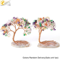 7 Chakras Natural Crystal Money Tree with Agate Slices Love Heart Lucky Tree for Life Fengshui Home Decor Wealth and Luck G831