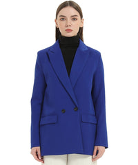 Autumn and spring women's blazer jacket casual solid color double-breasted pocket decorative coat