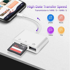 3 in 1 SD TF Memory Card Reader for Apple iPhone 14 13 12 11 15 Pro Max XS XR USB Camera OTG Adapter for iPad Laptop Card reader