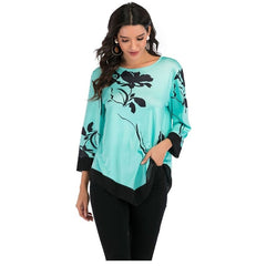 New 2023 Shirt Women Spring Summer Floral Printing Blouse 3/4 Sleeve Casual Hem Irregularity Female fashion shirt Tops Oversized