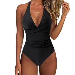 One Piece Swimsuit Women Tummy Control One Piece Swimsuits High Waisted Sexy Halter Bathing Suits XL Push Up Swimwear Women 2023