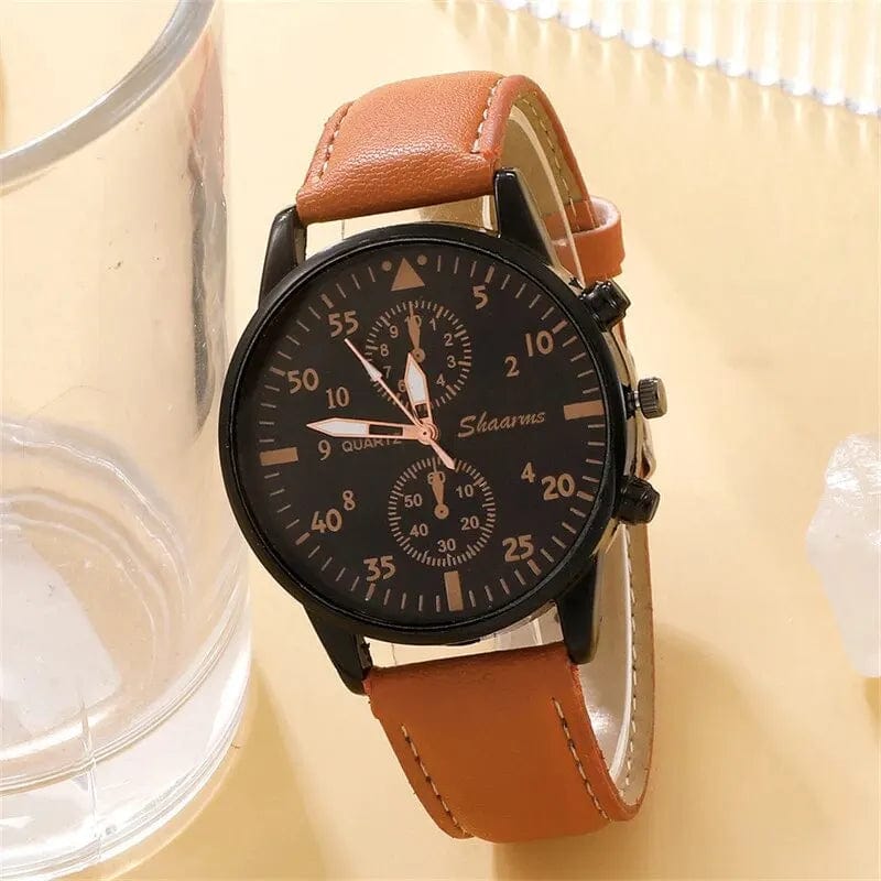 Watch Luxury Bracelet Set Fashion Business Brown Leather Quartz Wrist Watches for Men Gift Set Relogio Masculino