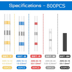 Heat Shrink Butt Waterproof Solder Seal Wire Cable Splice Terminal Kit Crimp Terminals Electrical with Hot Air Gun