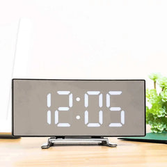 Curved Screen Digital Alarm Clock Temperature Date 2 Levels Brightness Adjustment Snooze Table Clock 12/24H Night Mode LED Clock