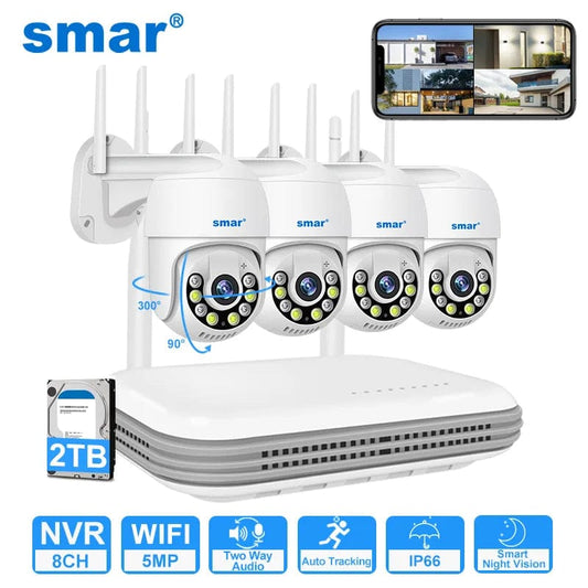 Smar 8CH NVR 5MP Wireless Camera Kit Two Way Audio 1080P Outdoor PTZ WiFi Color Night Vision Video Surveillance System Set ICsee