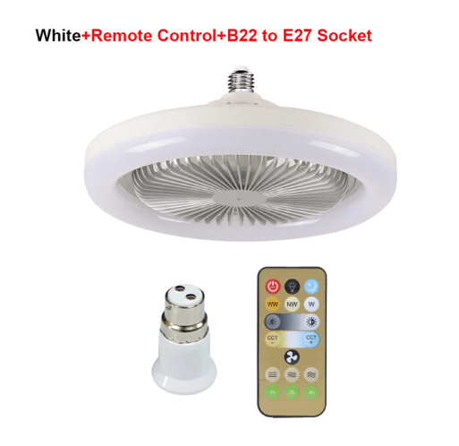 E27 Ceiling Fan 30W E27 Fitting Lighting Lamp with Remote Control for Bedroom Living Home Silent AC Fan