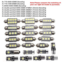 23pcs Led Car Light Bulb T10 Interior Map Dome Trunk License Plate Lamps Kit Ultra-Thin Shape White Lights Car Lighting Set