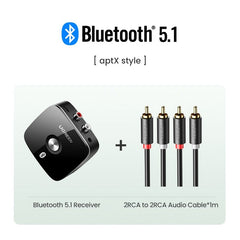 UGREEN Bluetooth Receiver 5.1 Wireless Auido Music 3.5 mm RCA aptX HD Low Latency Music Bluetooth 5.0 Sound 3.5mm 2RCA Adapter