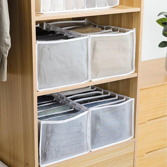 Jeans Compartment Storage Box Closet Clothes Drawer Mesh Separation Box Stacking Pants Drawer Divider Can Washed Home Organizer - Wowza