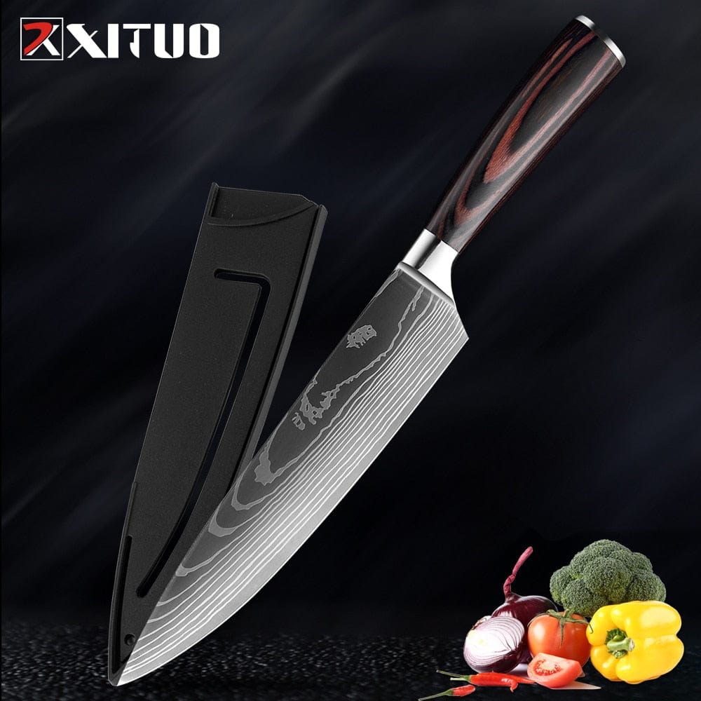 High quality 440C German Kitchen Knife Damascus Laser Pattern Utility Chef Knife EDC Cleaver Filleting Santoku Best Kitchen Tool - Wowza