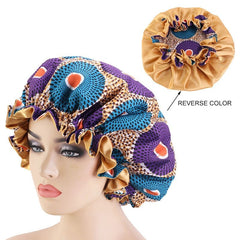 African Pattern Ankara Print Bonnet Women Night Sleep Cap Satin Lining Soft Extra Large Head Wear Ladies Headwrap Hair Care Hat