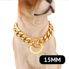 15mm Solid Dog Chain Stainless Steel Necklace Dogs Collar Training Metal Strong P Chain Choker Pet Collars for Pitbulls - Wowza