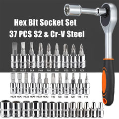 46pc Ratchet Wrench Set Drive Socket Set 1/4 inch with Sockets Metric Hex Bit Socket Set Mechanic Tool Kit