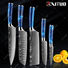 XITUO Kitchen Knife Set Japanese Chef Knives 7CR17 Stainless Steel Damascus Laser Slicing Santoku Cleaver 1-10pc Kitchen Knifes - Wowza