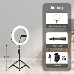 10" 26cm LED Selfie Ring Light Photography Video Light RingLight Phone Stand Tripod Fill Light Dimmable Lamp Trepied Streaming