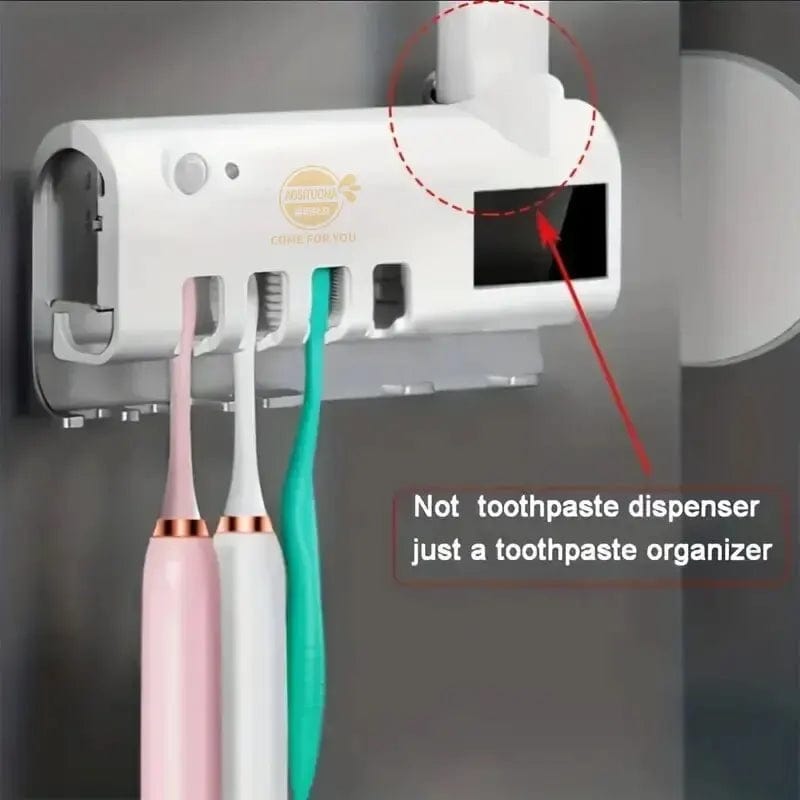 Toothbrush Sanitiser, Free Punching Wall Mounted Toothbrush Holder, Automatic Squeeze Toothpaste Device