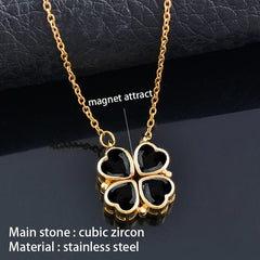 SINLEERY Unusual together 4 crystal heart flower pendant stainless steel necklace gold silver color chain XL333 ZD1 SSK