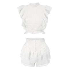 High Quality 2023 Sunday Set elastic waistband Cropped top with ruffle detail and cute ruffle mini shorts skirts