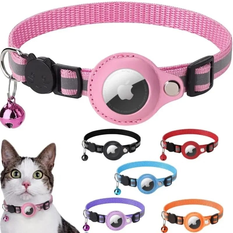 Gps Cat Collar Apple Airtag Tracker Protective Case With Bell Reflective Cat Necklace GPS Accessories Kitten Pet Products
