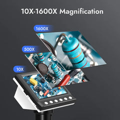 4.3'' Digital Microscope 1600X USB Microscope 1080p Soldering Microscope with 8 LEDs Compatible with Windows/Mac OS (DM7)