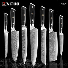 XITUO Damascus kitchen Knife 1-9PC 67 layers Japan Damascus steel Chef knife Sharp Sankotu Cleaver Boning Paring knife G10 handl - Wowza