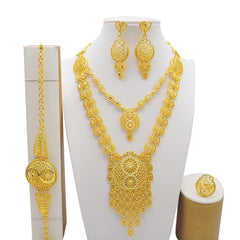 Dubai Jewelry Sets Gold Color Necklace & Earring Set For Women African France Wedding Party Jewelery Ethiopia Bridal Gifts