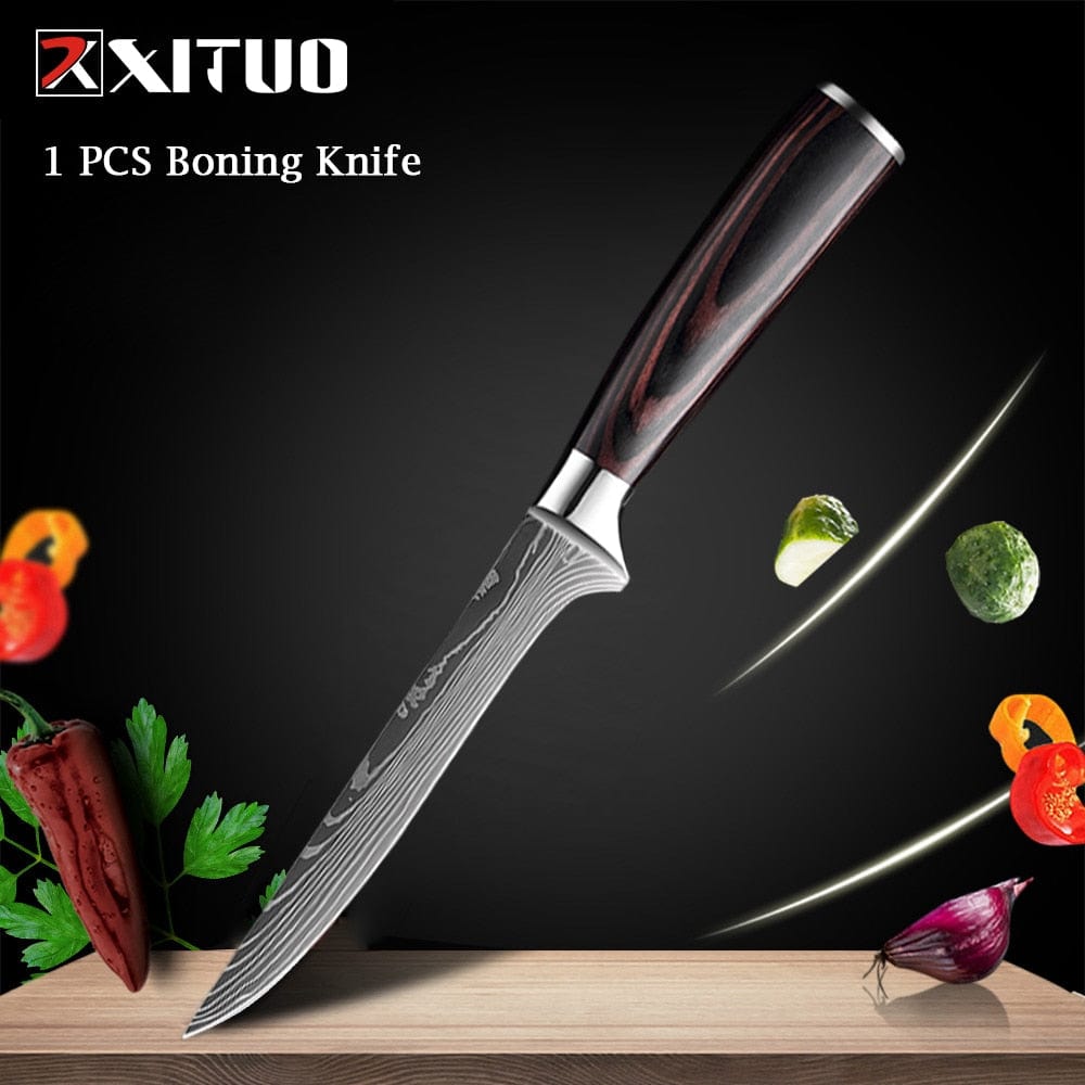 XITUO Chef knife 1-10 Pcs Set Kitchen Knives Laser Damascus Pattern Sharp Japanese Santoku Knife Cleaver Slicing Utility Knife - Wowza