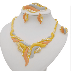 Dubai Jewelry Sets Gold Color Necklace & Earring Set For Women African France Wedding Party Jewelery Ethiopia Bridal Gifts