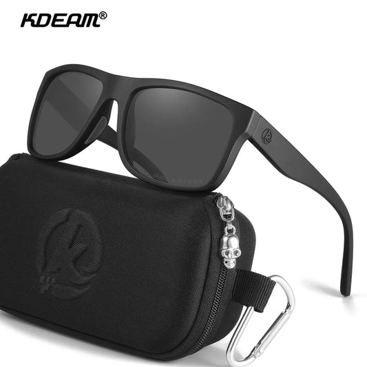 Polarised Sunglasses Men Sports Tridimensional Brand Logo TR90 Square Sun Glasses All Black With Zipper Case KD0721