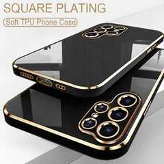 Samsung Galaxy Case Plating Square Gold Frame For S23 Ultra S22 S21 FE S20 FE S10 Plus Note 20 Ultra 10 Lite Silicone Soft Cover