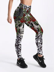 Qickitout 12% Spandex Fashion Cartoon Ice Cream God Horse Skull Digital Printed Legging Womens Star Stretch Pants