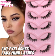 5 pairs Cat Eye Lashes Faux Mink Eyelashes Clear Band Lashes Natural Look Wispy Mink Eyelashes Full Strip Lashes